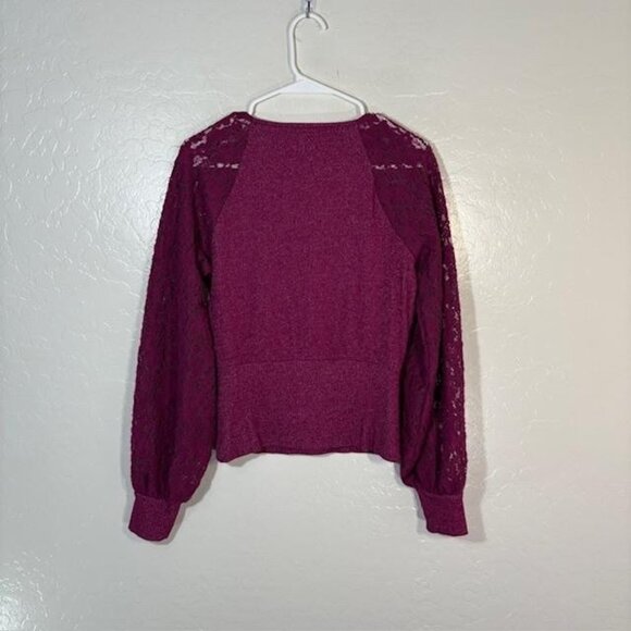 By Anthropologie Sweater Womens Small Purple Knit Lace Balloon Sleeve V Neck - Picture 5 of 7
